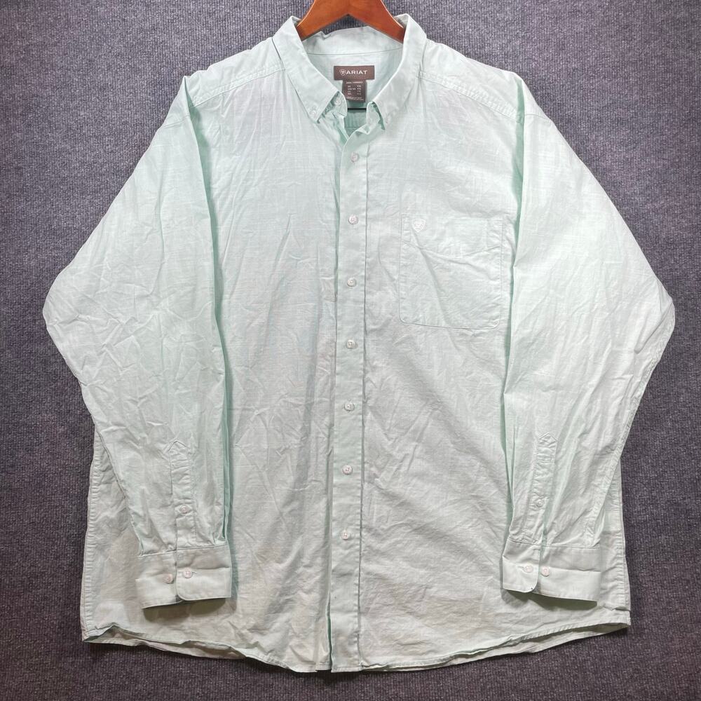 Ariat Solid Slub Classic Dress Shirt Men's XXL Green Button Down Long Sleeve